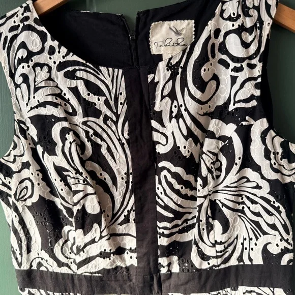 Anthropologie Tabitha Black & White Floral Cotton Dress Size 8 - Picture 5 of 10